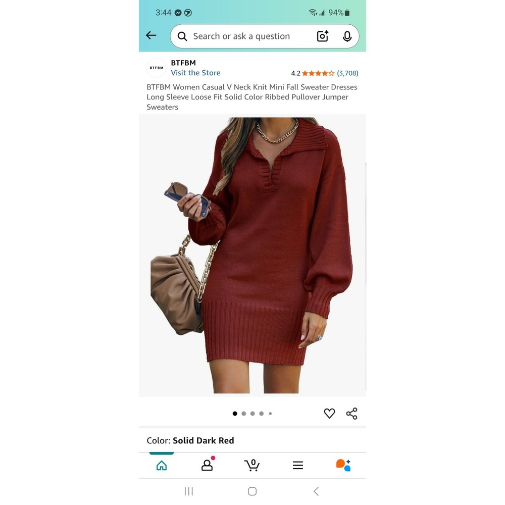 BTFBM Women Casual V Neck Knit Mini Fall‎ Sweater Dresses Long Sleeve Loose...